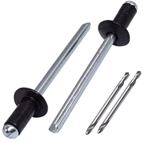 SKIR'CO (600 Stück) Blindnieten lackiert 3,2 x 8 mm, Aluminium Popnieten, Bohrer enthalten (Tiefschwarz RAL 9005)