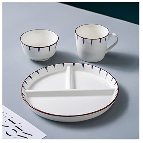 Juego de vajilla de cerámica for adultos, bandejas de bambú de 9 pulgadas, platos de postre/ensalada con compartimento de cerámica, platos divididos con compartimento de 3 secciones,fuente,ensaladas (