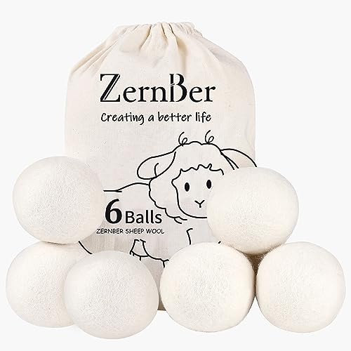 ZERNBER Wool Dryer Balls XL 6-Pack, Dryer Balls Laundry Reusable Reduce Clothing Wrinkles, Drying Clothes Faster