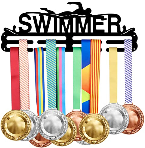 SUPERDANT Schwimm Medaillenhalter Schwimmer Medaillen Aufhänger Präsentationsständer Medaillen Aufbewahrung Wandmontage Band Medaille Halter Dekor Eisenhaken Geschenke für Sportler Kinder