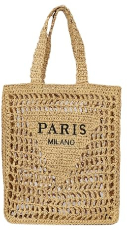 Women’s crochet handwoven straw beach bag, mesh straw tote.