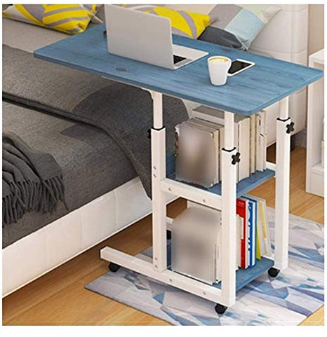 ANIFM Nachttisch mit C-förmiger Basis, Laptop-Schreibtisch, Heimbüro, Laptop-Tisch, höhenverstellbar, mobiler Betttisch auf Rollen, Beistelltisch (Farbe: Nordic Blue) Comfortable Anniversary