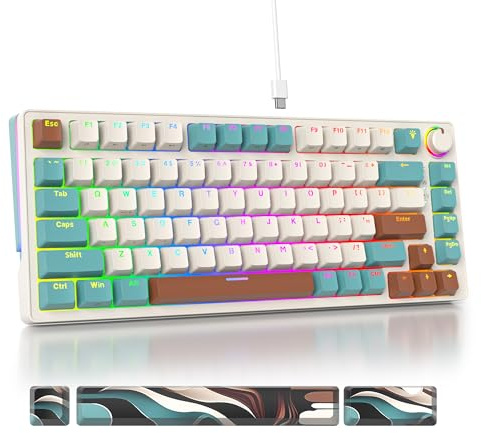 Guffercty kred 75 Percent Mechanical Keyboard with Knob, 82 Keys Wired Hot-Swappable Gaming Keyboard 75% Layout RGB Backlit Quiet Linear Switch(82 Brown)
