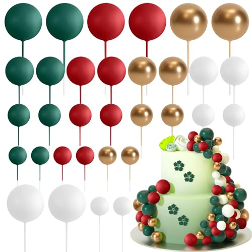 ASTARON 32 Stück Tortendeko Kugeln Cake Topper, Weihnachtsdekoration Mini-Ballons Tortenaufleger für Weihnachten Hochzeit Party Geburtstag Torte Dekorieren