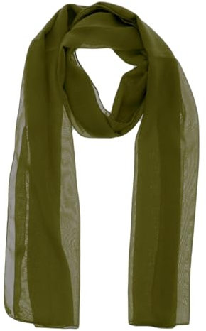 WESTEND CHOICE Bufandas de gasa para mujer, bufanda de cuello liso, pañuelo suave para la cabeza para niñas, bufanda transparente para mujer, bufandas y envolturas de 150 x 45 cm, verde oliva, Taille
