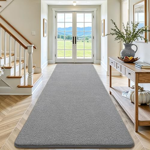 Keeko 2x6 Runner Rug, Grey Bedroom Bedside Runner Rug Small Carpet Living Room Area Throw Rugs for Hallway Soft Indoor Memory Foam Rugs for Teen Kids Classroom Nursery Dorm Laundry Room Decor