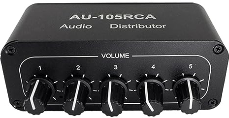 Iegefirm 5-Kanal-Audioverteiler Stereomixer mit 1 Eingang und 5 Ausgängen -Splitter für Leistungsverstärker Aktiver Audioverteiler Langlebig Einfache Installation Einfache Bedienung