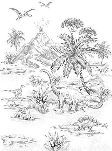 Esta Home fotomural dinosaurios blanco y negro 200 x 279 cm
