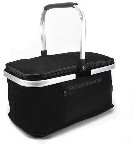 24L Einkaufskorb Groß Isolierkorb Kühlkorb Kühltasche Picknickkorb Thermotasche Kühltasche Thermo Tasche Kühlbox Einkaufskörbe (Schwarz)