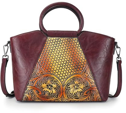 LETEULO Damen Handtasche Leder Henkeltasche Top Griff Tasche Vintage Umhängetasche Große Schultertasche Henkeltasche für Frauen eisen Schule Shopping
