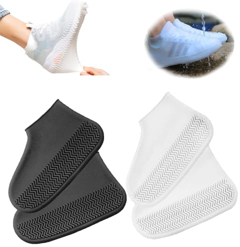 RXKFIGX 2 pairs Silicone Waterproof Shoe Covers,Reusable Upgraded Overshoes Resistant Rain Boots Non-Slip Washable Protection Cover,Portable Reusable Non Slip Overshoes for Men and Women