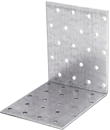 Parotec 10 Équerres à plaque perforée pour charpente, montage, 100 x 100 x 80 x 2 mm, connecteur bois, équerre métallique, acier galvanisé, angle, équerre de fixation