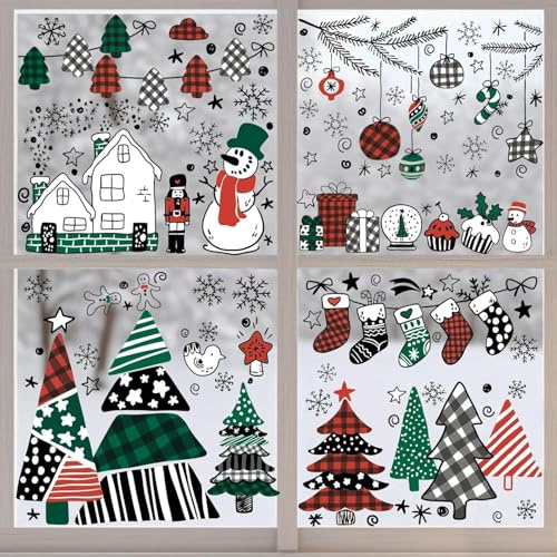 9 Blätter 200+Pcs Weihnachten Fenster Aufkleber Xmas Decals Dekorationen für Glas, Fenster Cling Aufkleber für Dekorationen