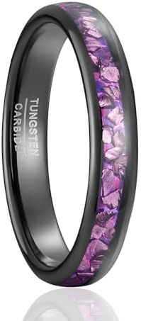 SOXEMAN Damen Aurora Hochzeitsring - 4mm breiter schwarzer Wolframring mit lila Kristall-Einlage (US-Größen) | 4mm, Lila | US-Größe 8 (56,9 mm)