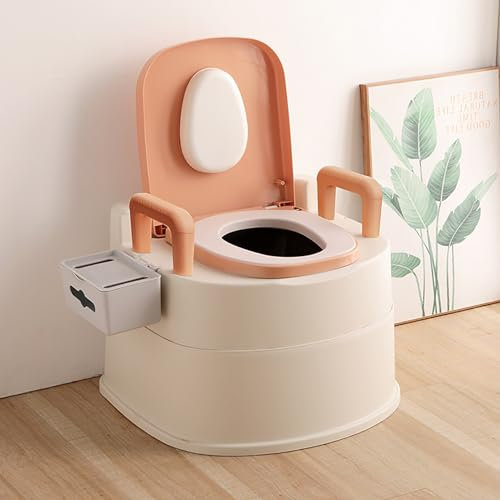 Nachtstuhl, Sicherheitstoilette für ältere und behinderte Menschen mit Armlehnen, Innen- und Außentoilette für ältere Menschen, Behinderte und Erwachsene,Orange