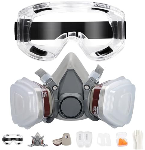 Acdolf Wiederverwendbare Atemschutzmaske Halbmaske mit Schutzbrille – Professionelle Staub- & Gasschutzmaske mit Filter für Feinstaub, Gase & Lackieren | Ideal für Baustellen, Heimwerker & Industrie