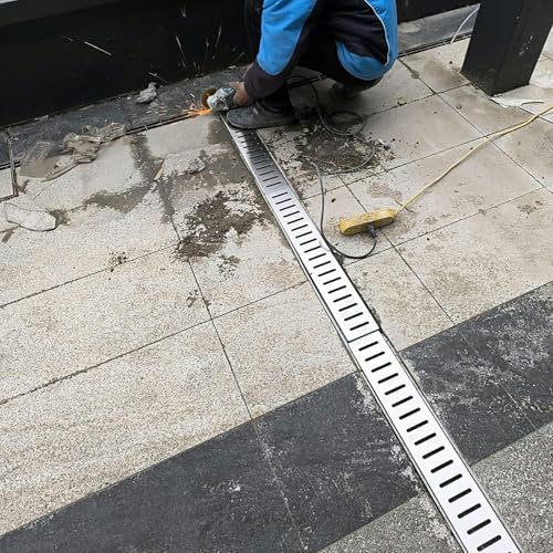 Canaleta Desague con Rejilla Sistema de Drenaje de Zanja de 60 cm de Largo Que Se Puede Cortar para El Patio, Canal de Drenaje Exterior Duradero para Bloquear Los Desechos, Rejilla de Canaleta para La