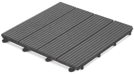 Blumixx WPC Terrassenfliesen Grau Geriffelt 12er Pack – 30x30 cm Klicksystem für Balkon, Terrasse & Garten – Wetterfest, Pflegeleicht, Einfach zu Verlegen – Outdoor Fliesen aus Holz-Kunststoff