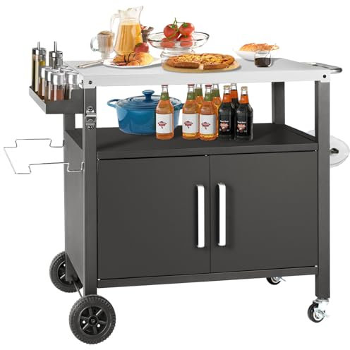 Kendane Grilltisch mit Großer Arbeitsfläche | Grill Beistelltisch, Outdoor Grill Trolley, Grilltisch Outdoor, Edelstahl Tischplatte Outdoor Garten Trolley