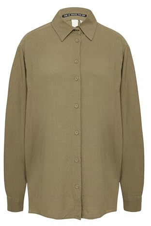 QS lång skjortblus av viskos-linneblandning, Olivgrön, 38