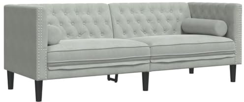 Generisch Kangmusi Chesterfield-Sofa mit Nackenrollen 3-Sitzer Hellgrau Samt, Grau 372693