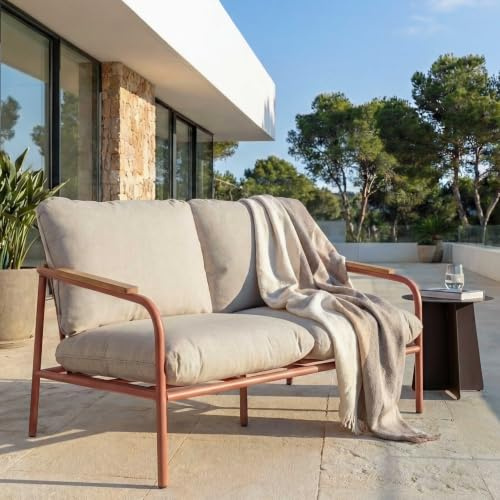 Mendler Aluminium-Gartenbank HWC-O11 125cm Stoff - terrakotta Polster beige