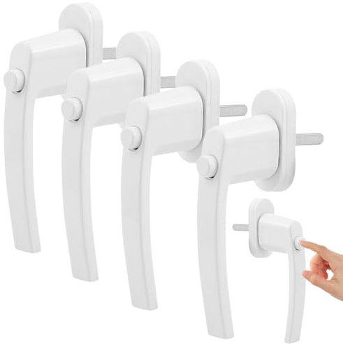 4 Stück Fensterverriegelung mit Knopf, Fenstergriff Kindersicherung, Schlüsselloses Fensterschloss, Aluminium Weisse Terrassentür Griff, fFensterschloss Zur Befestigung von Fenstern, Balkontüren