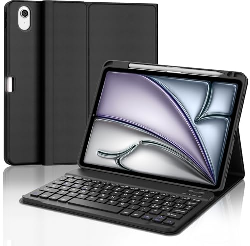 SENGBIRCH Funda con teclado para iPad Air 11 (M3) 2025/Air 11 (M2) 2024, Air 6th/5th/4th Gen, italiano QWERTY teclado Bluetooth desmontable para iPad Pro 11 (4th/3rd/2nd/1st Gen), negro