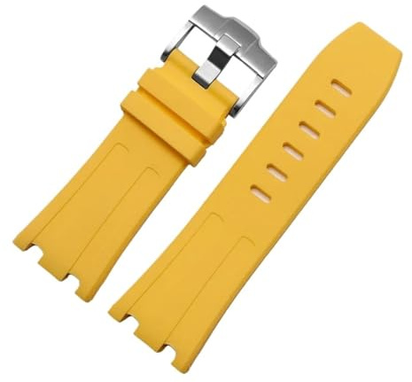 TEHDFG Bracelet de Montre en Silicone Compatible avec AP Audemars et Piguet, Bracelet de Montre en Caoutchouc Royal Oak Offshore 26400, étanche et résistant à la Transpiration, 28(Yellow-Silver)
