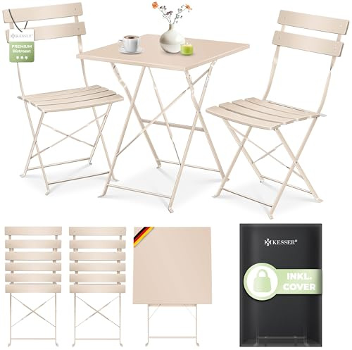 KESSER® Juego de muebles de jardín de 3 piezas con mesa y 2 sillas plegables, mesa resistente a los rayos UV y a la intemperie, juego de balcón compuesto por 2 sillas