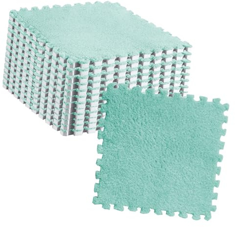 10pcs Plush Foam Interlocking Puzzle Mat Tiles - Fluffy, Cuttable Anti-Slip Carpet for Kids' Rooms and Play Areas (Green)