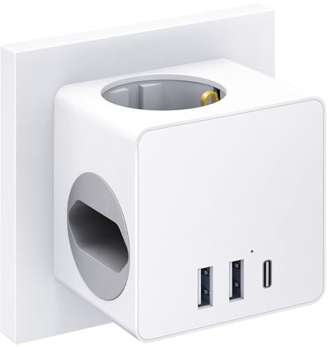 Mexgcom Regleta Enchufes 6 en 1 con USB, Tira de ZóCalo de 4000w, Enchufes MúLtiples con USB-C, Enchufe de DistribucióN, Cubos de Enchufe, Adecuado para el Hogar, La Oficina y Los Viajes