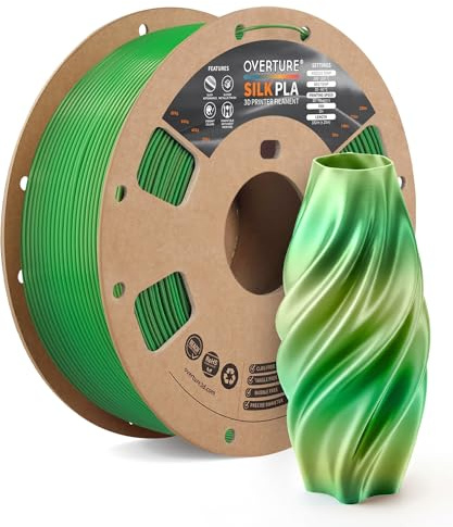 OVERTURE Silk PLA 1,75 mm Evergreen Bronze, 1kg | Mehrfarbig | Farbenreich • Seidige • Kaschiert Schichtlinien • Gleichmäßige Extrusion • Geringer Verzug • ±0,02 mm • FDM-kompatibel