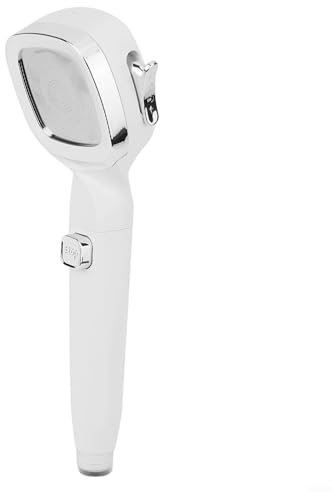 Soffione doccia ad alta pressione con 4 modalità di spruzzo e pulsante on/off, filtro integrato per una facile manutenzione, funzione anti blocco rimovibile (bianco)