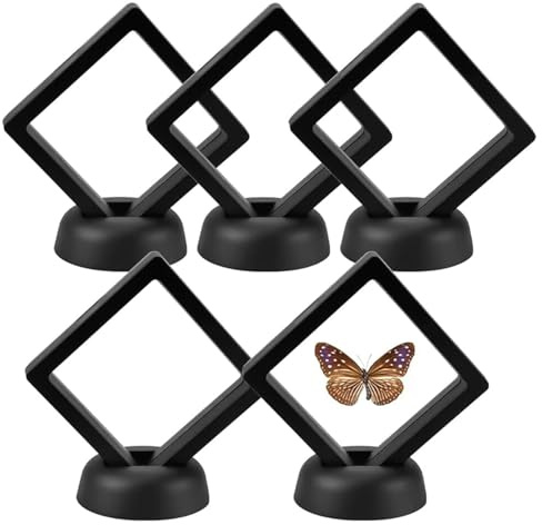 Cornice Flottante Trasparente, Supporti Trasparenti 3D per Espositori, Espositore Galleggiante, Sospese per Monete, Vetrinetta Sospesa, per Braccialetti Gioielli Medaglie Monete(Base Inclusa), 7×7×2cm