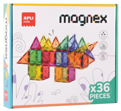 APLI Kids 20136 Magnex Magnetisches Konstruktionsset, 36-teilig, 3D-Set für Kinder, 3+ | Bunte magnetische geometrische Spielsteine | Lernspielzeug für Kreativität und kognitive Entwicklung