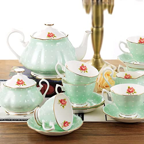 KRXSOBNV, Juego de té for Adultos Juego de 6 Tazas y platillos de té Vintage Juego de Tazas y platillos de café con Servicio de té de Porcelana Floral Vintage for té y café,Tazas de té y platillos