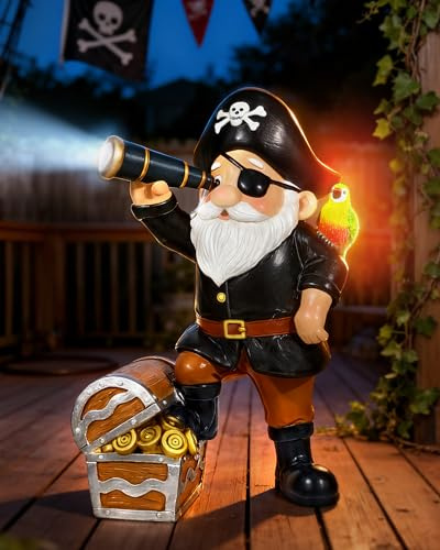 Miggley Solar Pirate Gnome Statue – Whimsical Outdoor Garden Decor for Yard, Patio, Lawn, Backyard – Ideal Gift for Women, Garden Lovers, Moms, Birthdays