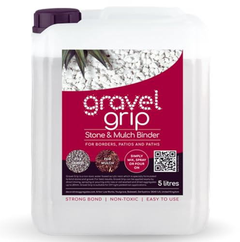 Gravel Grip 5L – Gravel Glue & Mulch Binder | Easy DIY Stone Adhesive for Paths, Borders & Flowerbeds | Child & Pet Safe, Clear Natural Finish