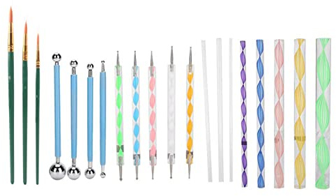 Herramientas de apasionamiento Conjunto de 20pcs | Herramientas de arte de uñas de doble cara para uñas acrílicas/pintura/eliminación de dianalimentación | Kit de lápiz óptico