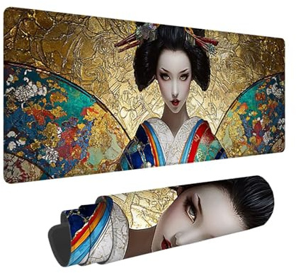 Tapis de Souris de Jeu, 1400 x 600 mm XXL Tapis Souris Gaming Grand, Antidérapant Étanche, Extended Long Clavier Mouse Pad, Accessoire Bureau, pour Gamer, Ordinateur, PC, Cadeaux (Geisha) X-856
