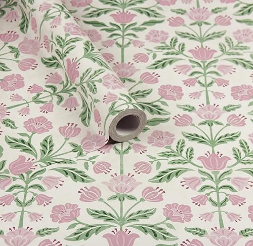 Arthouse Modern Floral Damask Green/Pink Paste The Wall Washable Wallpaper - 10M X 0.5M - Green, Pink Floral Pattern, Premium Wall Paper Modern Interiors, Glue Adheisive/Paste The Panel/Wall