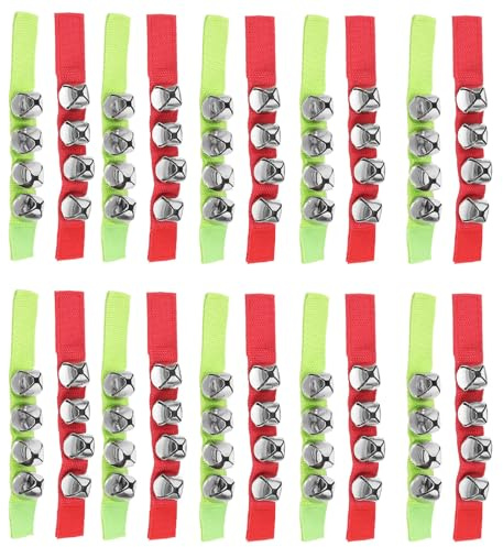 Sosoport Weihnachts Armbandglocken Handgelenk 24 Stück Rot Grün Stoffband Jingle Bells für Festliche Partys Musikspiel