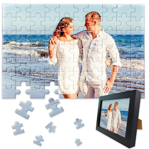 Casse-tête personnalisé pour adultes - 70 pièces - Puzzle personnalisé avec cadre noir - Puzzle photo en bois personnalisé - Idées cadeaux pour famille, animal de compagnie, mariage, remise de diplôme