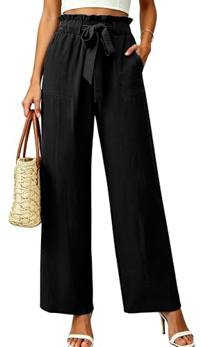Neteson Pantalones Mujer Verano Palazzo Pantalón Ancho Pierna Ancha Fluido | Elegante Cintura Alta Pantalón Fluido Ligeros Casual Playa Oficina Trabajo