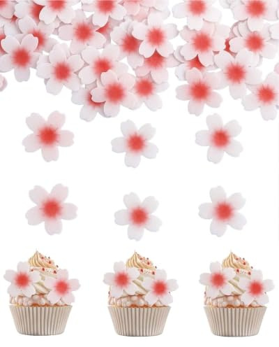 DAFNE 50Pcs Décorations Comestibles en Fleurs Cupcake, fleur comestible pour gateau, Décorations de Gâteaux aux Fleurs de Cerisier, pour Décoration de Gâteaux et Cupcakes Fleurs en Sucre(petit)