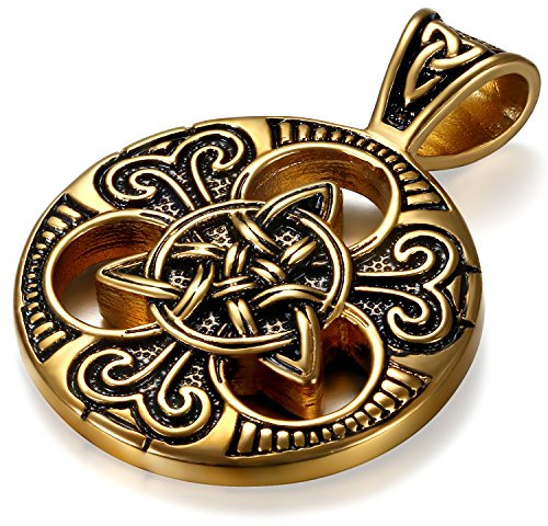 JewelryWe Schmuck Edelstahl Anhänger Halskette Irish Celtic Knot Irischen Keltisch Knoten Triquetra Herren,mit 56cm Kette, Gold/Silber