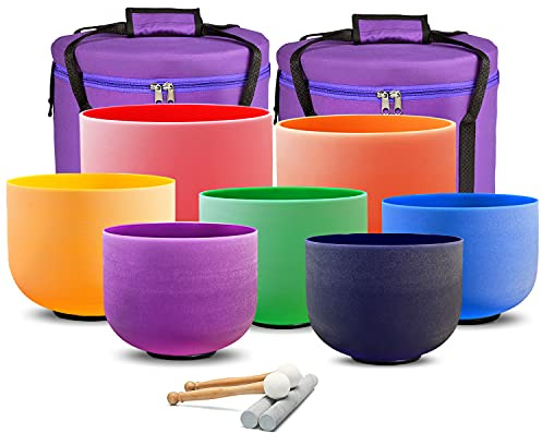cvnc colores juego de 7 pcs translúcido cristal de cuarzo cantando cuencos 15 cm-30 cm