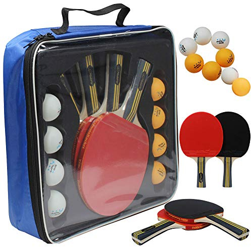 MAPOL Set da ping pong di qualità, 4 racchette professionali da ping pong, 8 palline a 3 stelle, custodia portatile inclusa