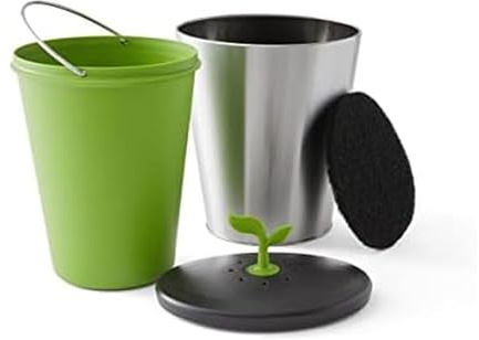 Chef'n EcoCrock Countertop Compost Bin, 3.3 Liter, Steel Gray